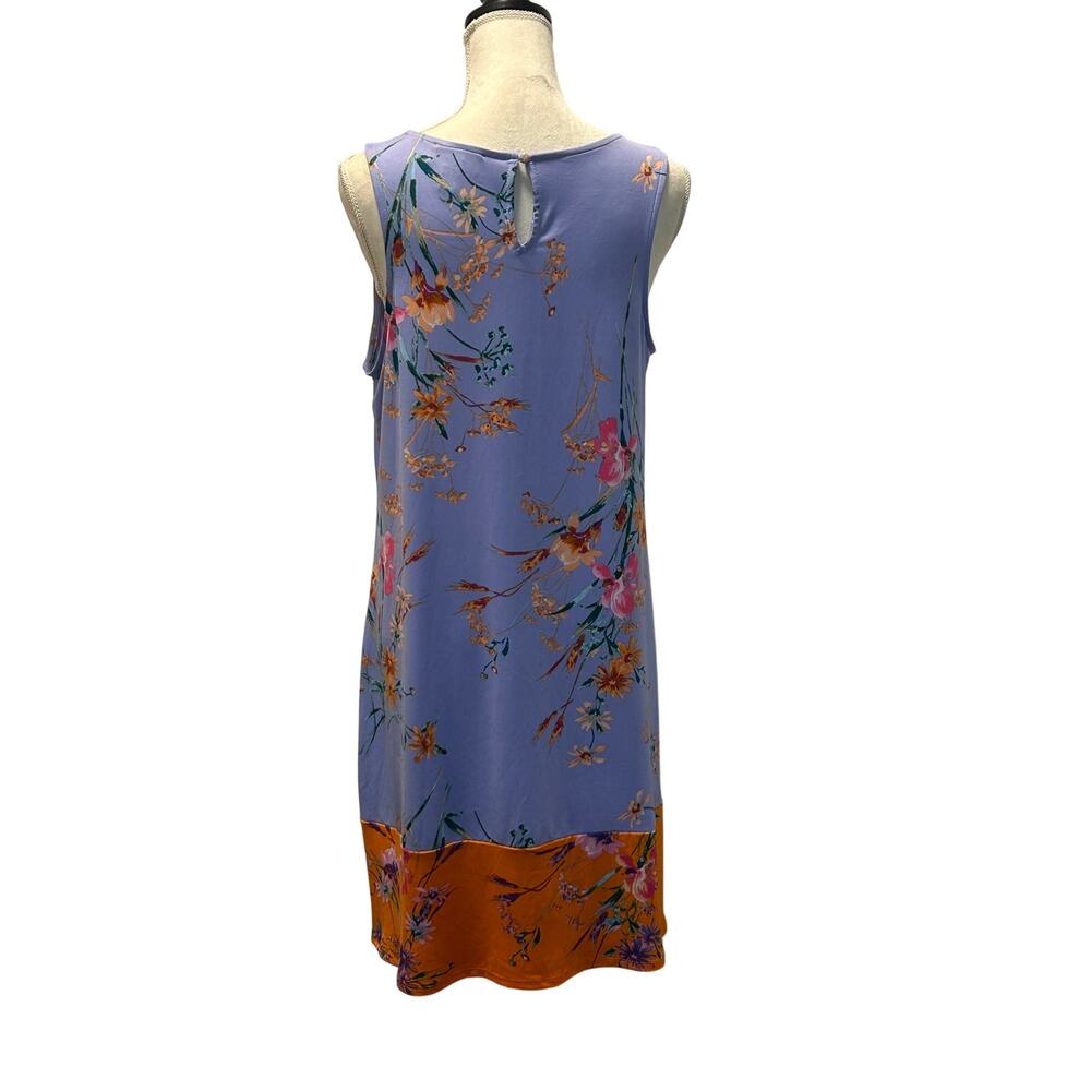 NWT MSK Asymmetrical Slate Blue/Orange Floral Sleeveless Midi Shift Dress-Large - Picture 3 of 12